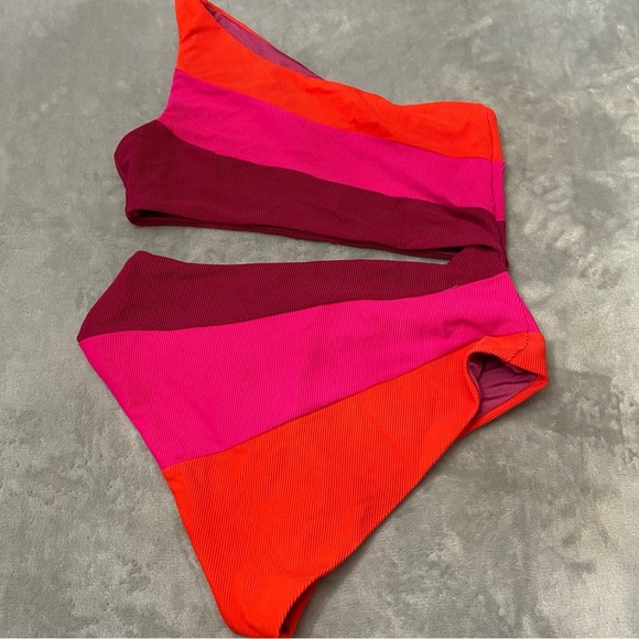 New! Beach Riot Joyce swimsuit be mine colorblock pink red 27906 - Picture 4 of 9